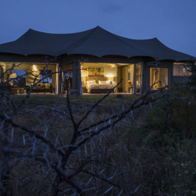Ndaka Safari Lodge - Single tent at night